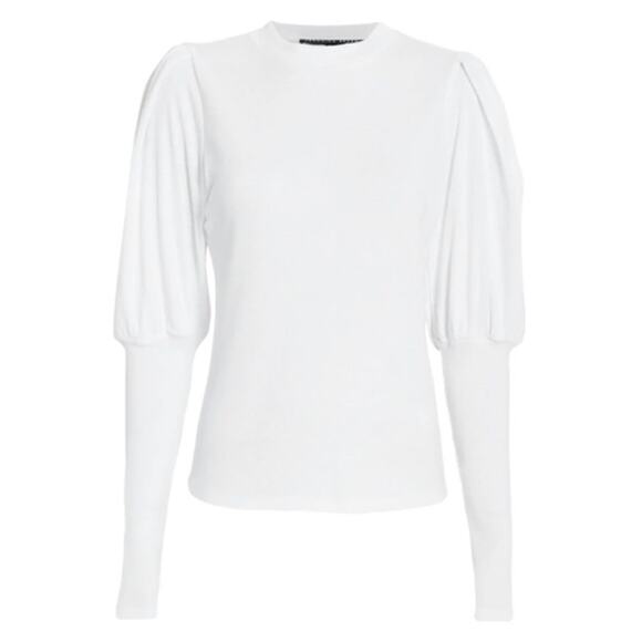 Veronica Beard Lyon Puff Sleeve Top in White - Picture 7 of 13